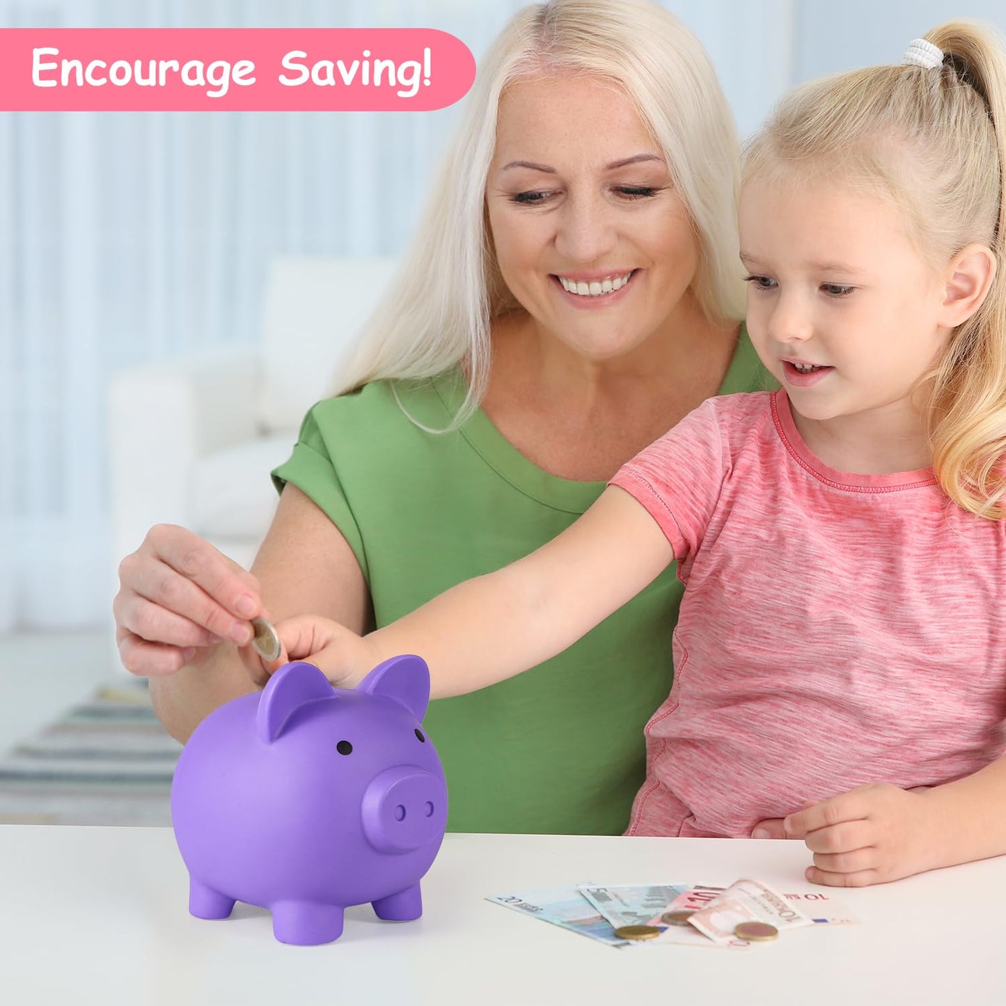 PJDRLLC Piggy Bank – Unbreakable Plastic Money Box for Kids (Medium)