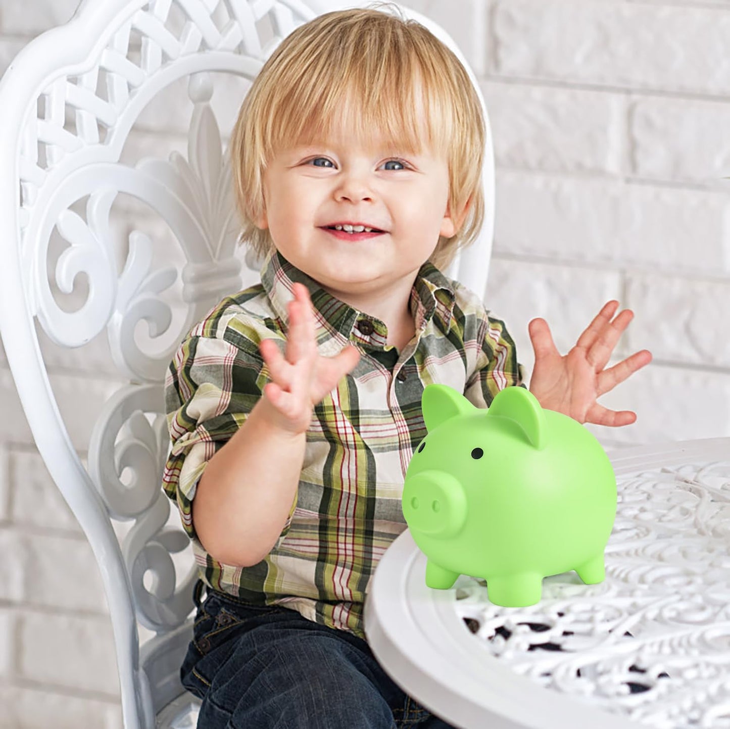 PJDRLLC Unbreakable Piggy Bank – Medium Plastic Coin Bank for Kids (Light Green)