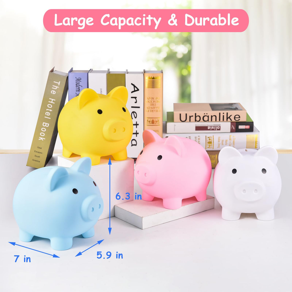 PJDRLLC Large Piggy Bank – Unbreakable Blue Money Bank for Kids
