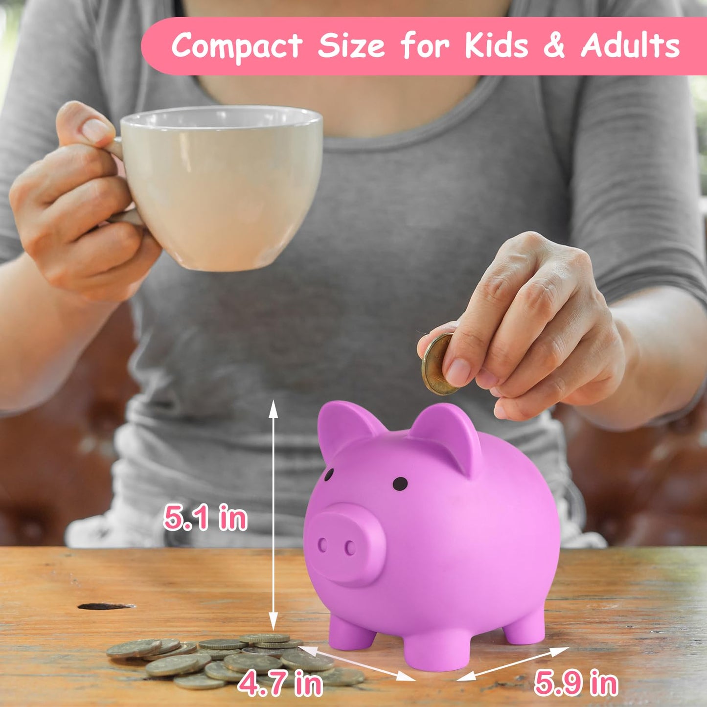 PJDRLLC Piggy Bank – Unbreakable Light Purple Money Bank for Kids (Medium Size)