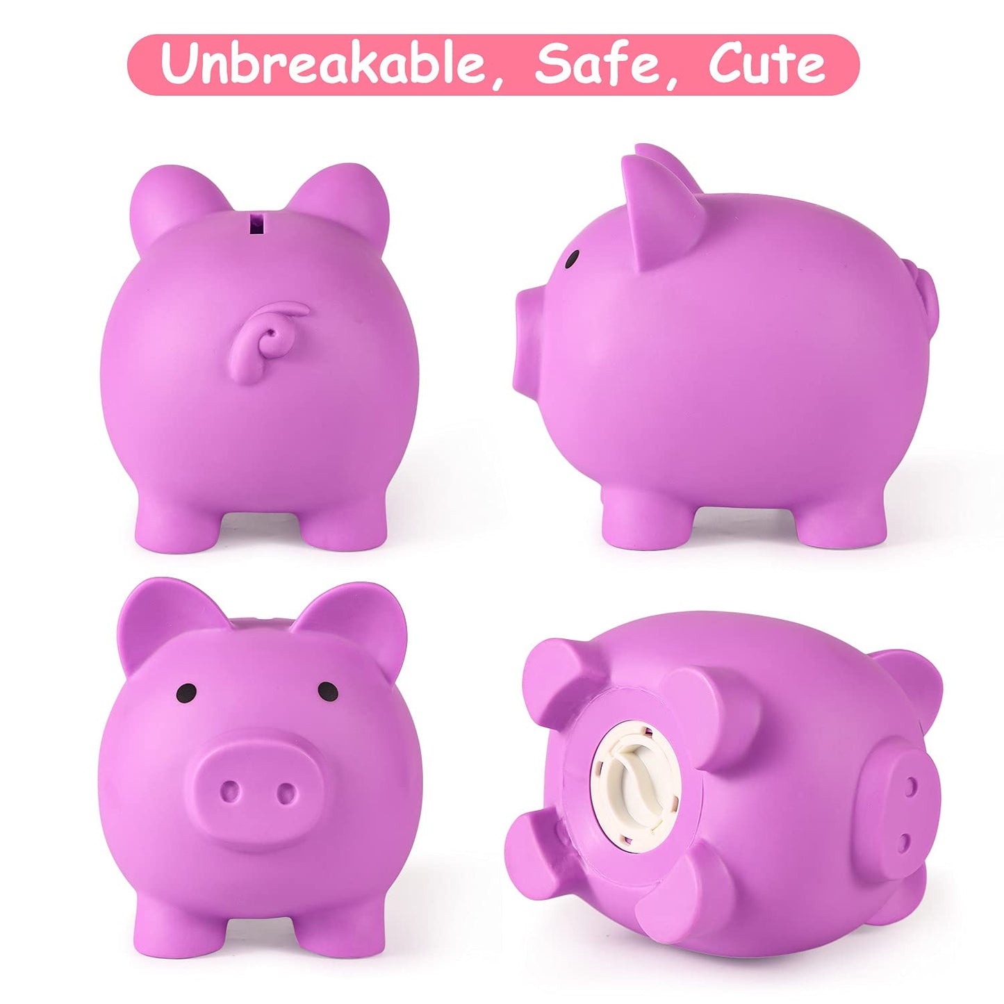 PJDRLLC Piggy Bank – Unbreakable Light Purple Money Bank for Kids (Medium Size)