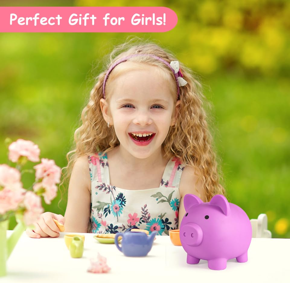 PJDRLLC Piggy Bank – Unbreakable Light Purple Money Bank for Kids (Medium Size)