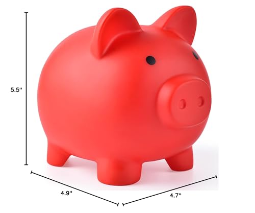 PJDRLLC Piggy Bank - Unbreakable Plastic Coin Bank for Kids (Red) | Medium Size