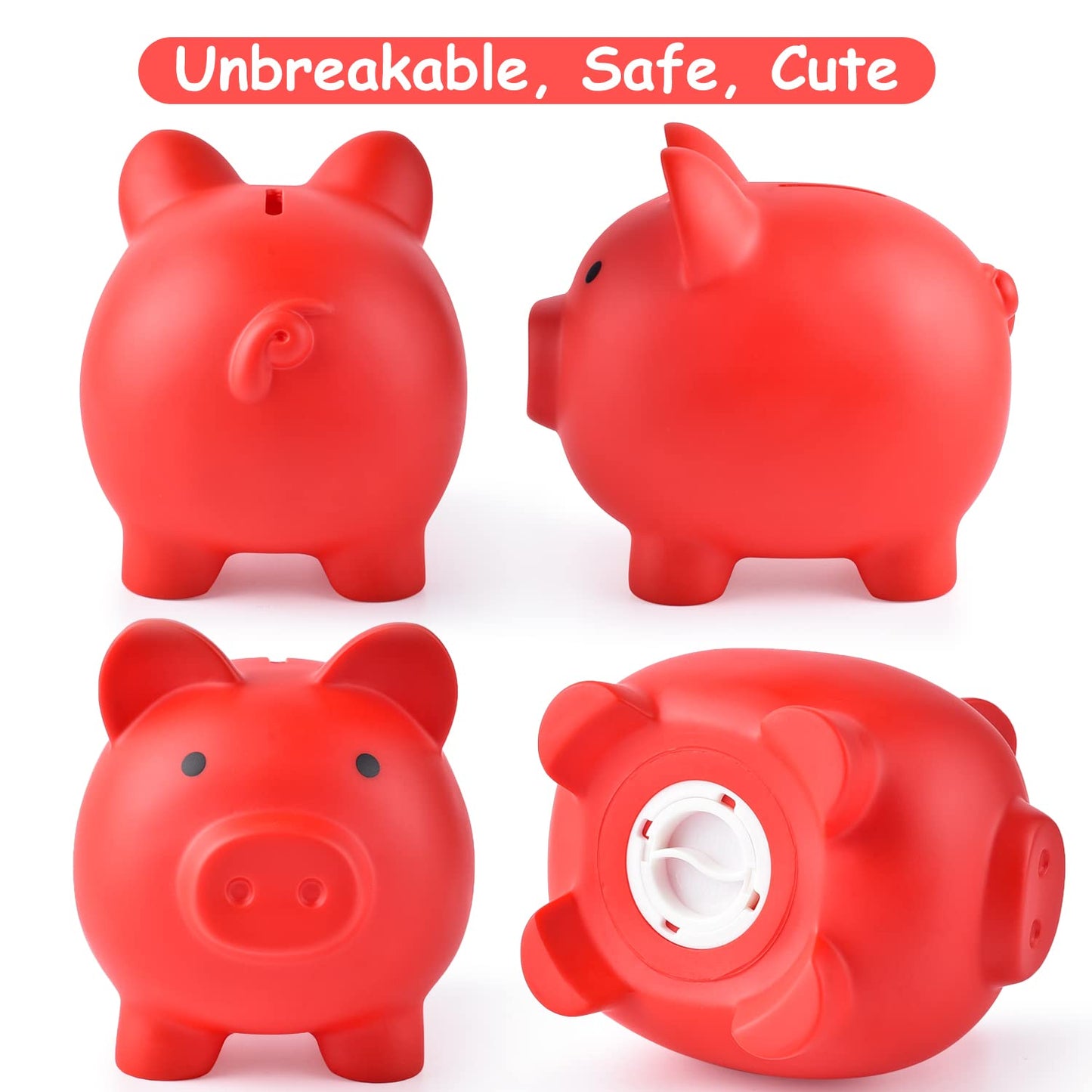 PJDRLLC Piggy Bank - Unbreakable Plastic Coin Bank for Kids (Red) | Medium Size