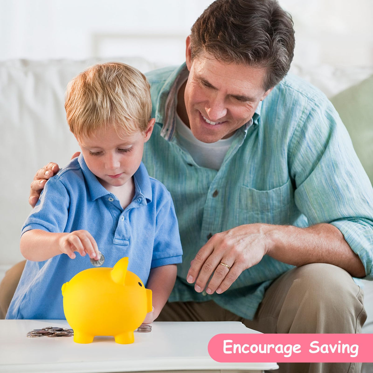 PJDRLLC Piggy Bank – Unbreakable Kids’ Money Bank (Yellow, Medium)