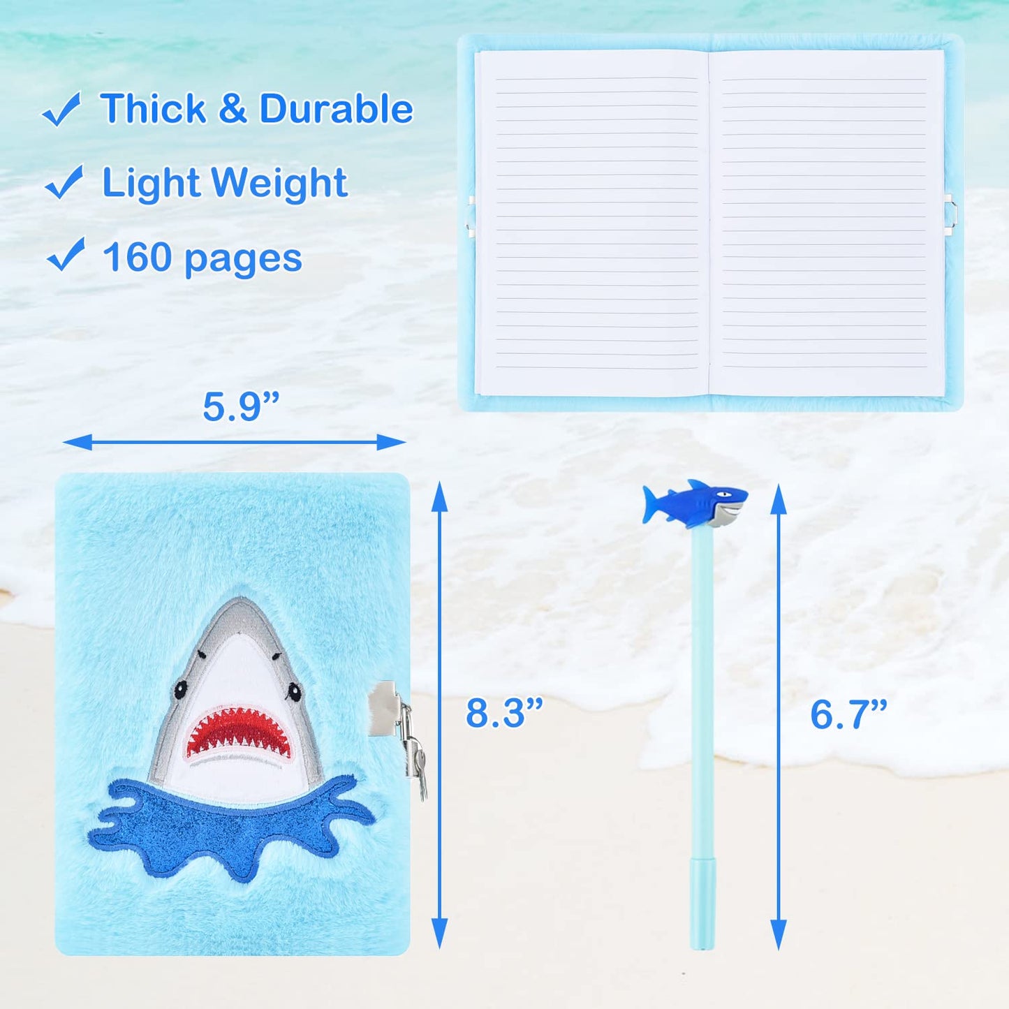 PJDRLLC Shark Diary for Boys with Lock & Keys – Travel Journal for Ages 6-10