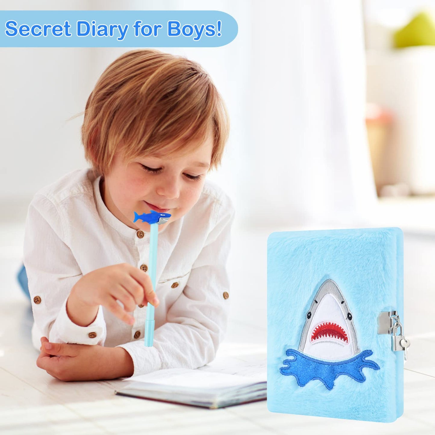 PJDRLLC Shark Diary for Boys with Lock & Keys – Travel Journal for Ages 6-10