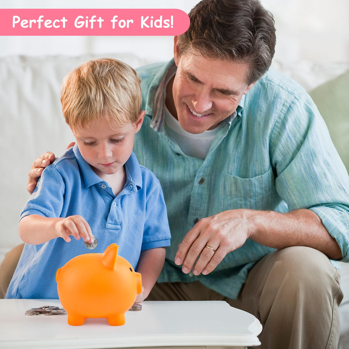 PJDRLLC Piggy Bank - Unbreakable Plastic Money Bank for Kids (Orange)