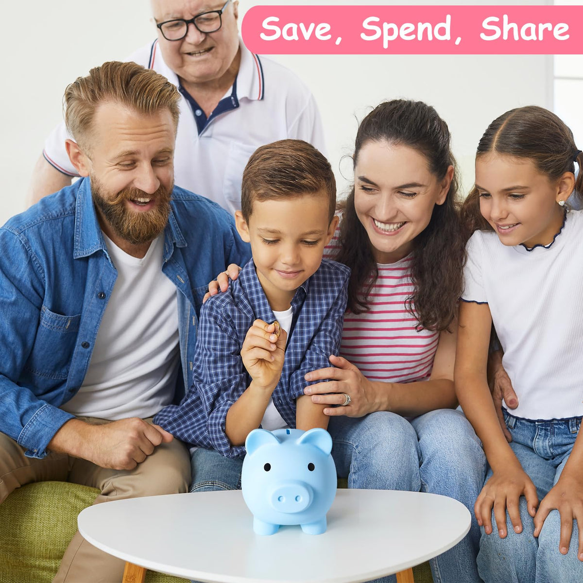PJDRLLC Large Piggy Bank – Unbreakable Blue Money Bank for Kids