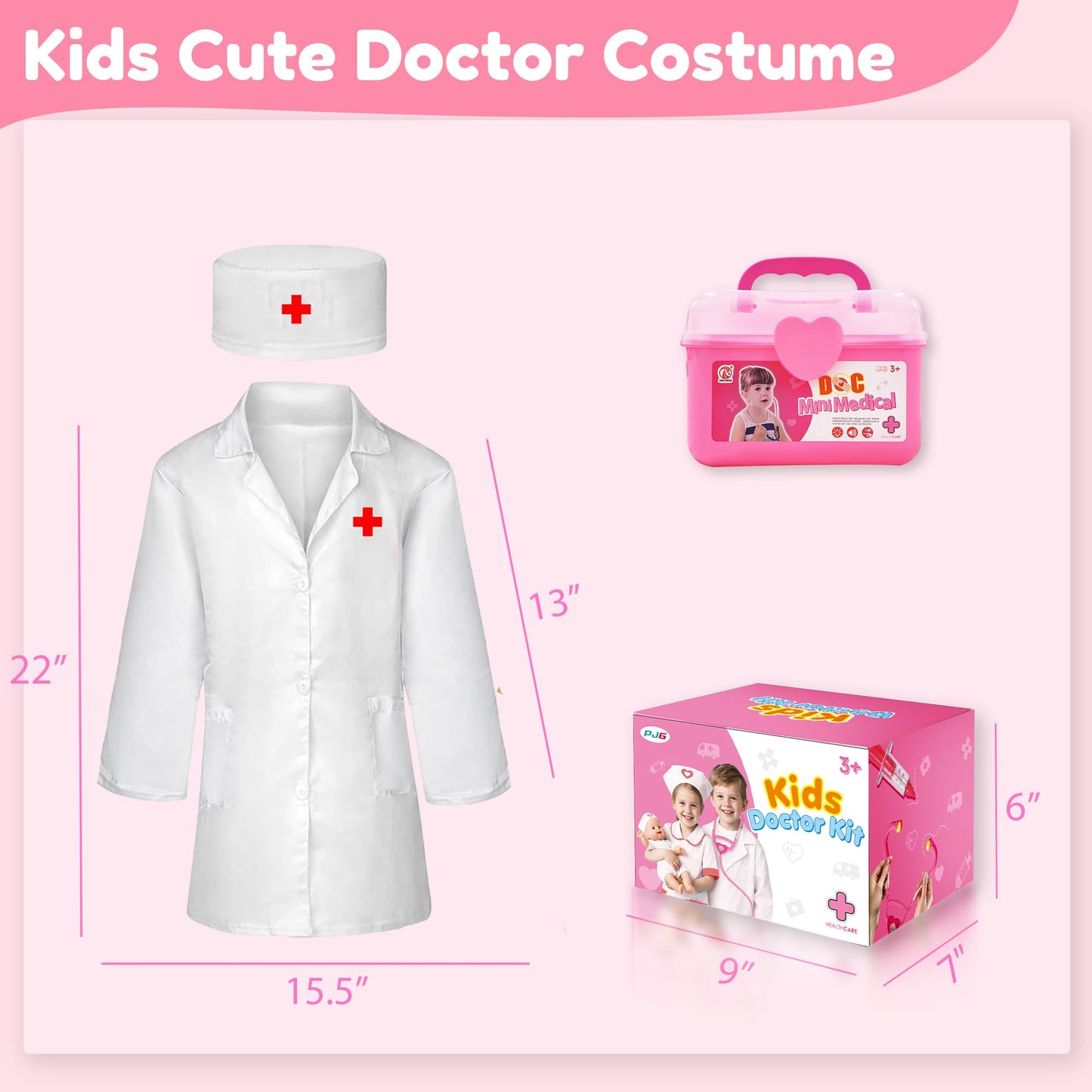 PJG Doctor Kit for Toddlers 3-5 | Pretend Play Stethoscope Set – Pink