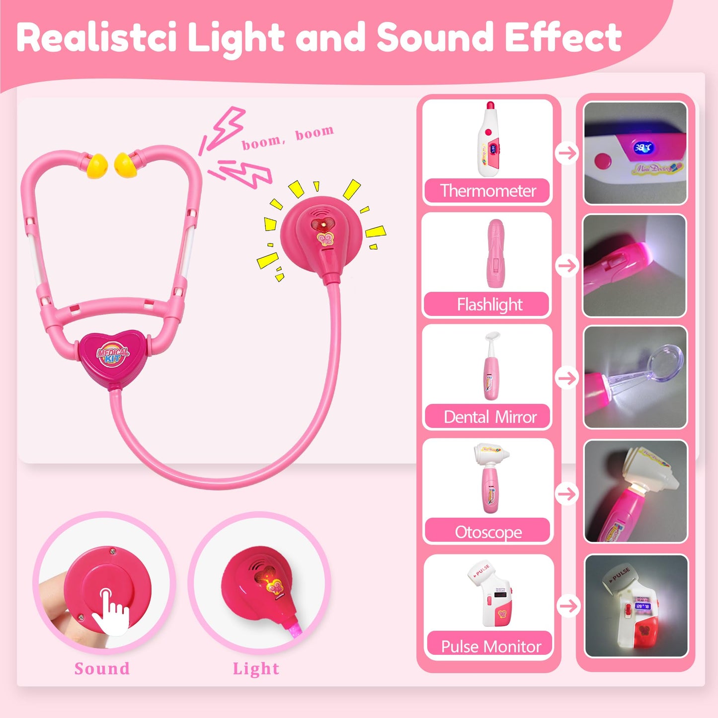 PJG Doctor Kit for Toddlers 3-5 | Pretend Play Stethoscope Set – Pink
