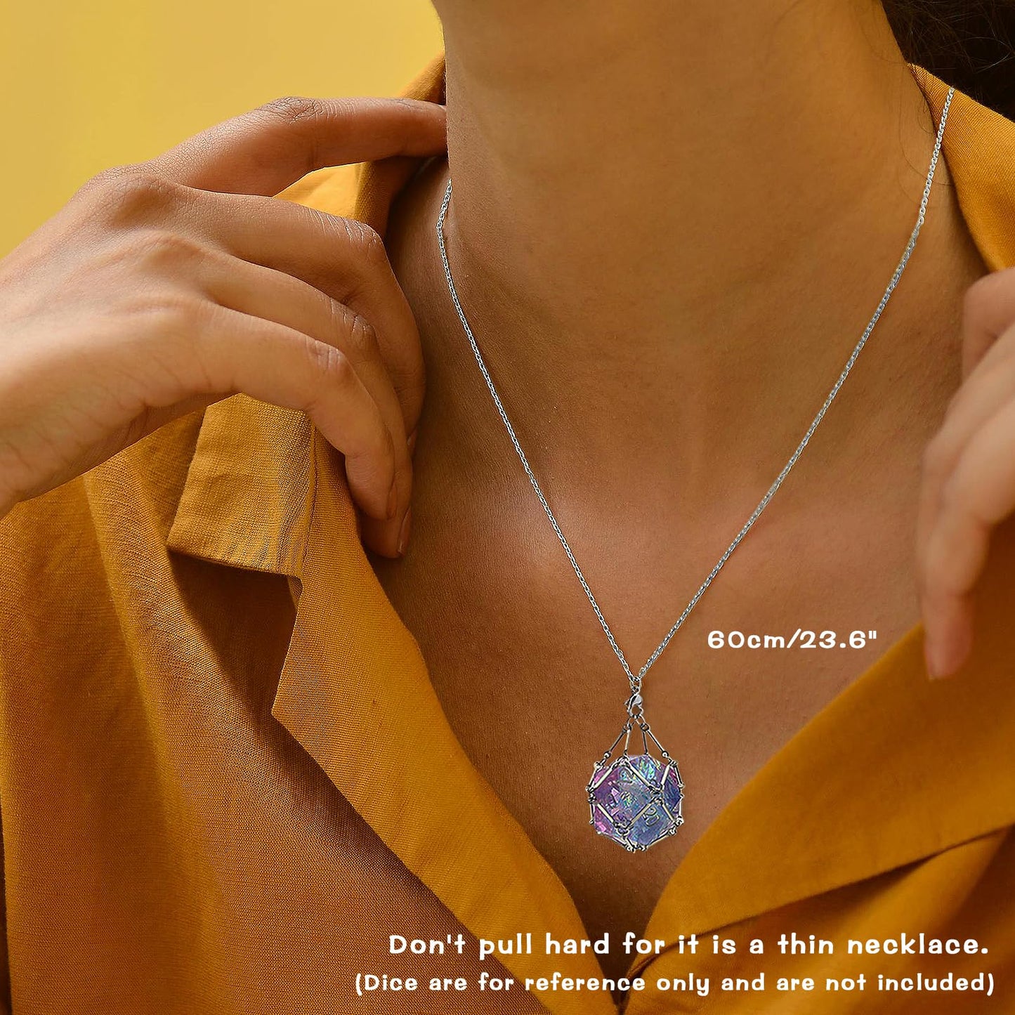 PJOY DND Dice Cage Necklace - Silver D20 Pendant for Gamers