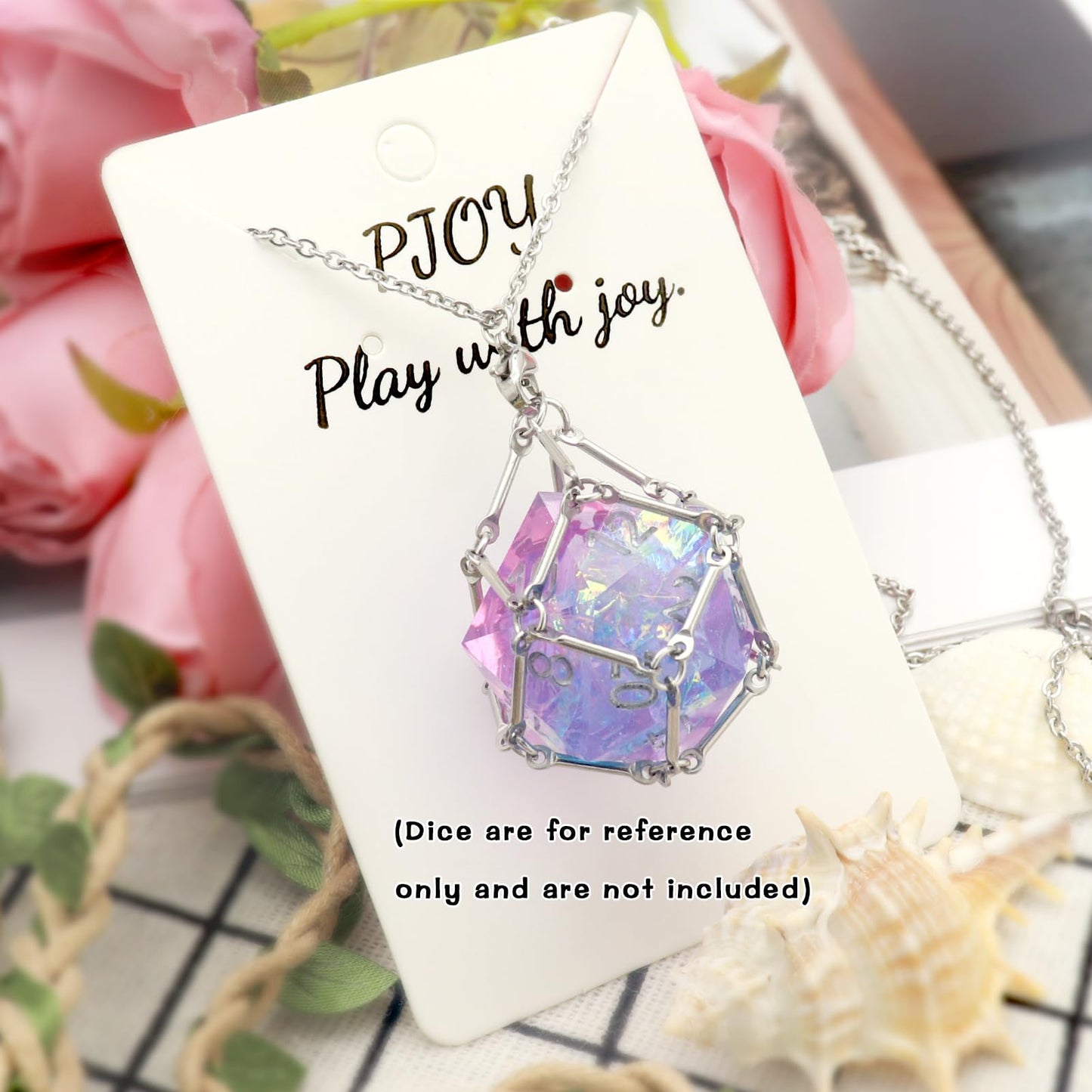 PJOY DND Dice Cage Necklace - Silver D20 Pendant for Gamers