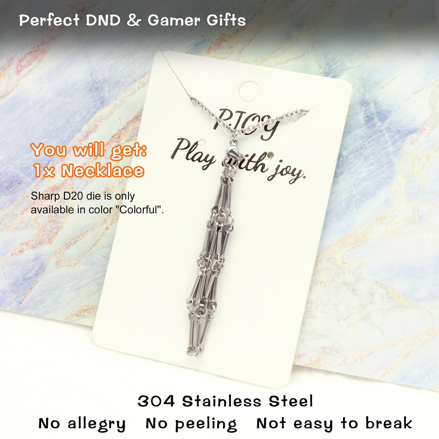 PJOY DND Dice Cage Necklace - Silver D20 Pendant for Gamers