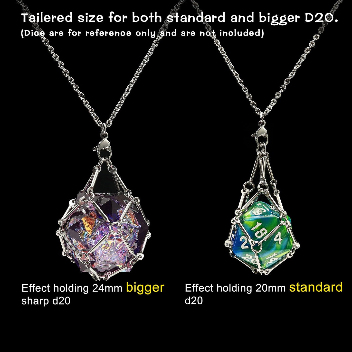 PJOY DND Dice Cage Necklace - Silver D20 Pendant for Gamers