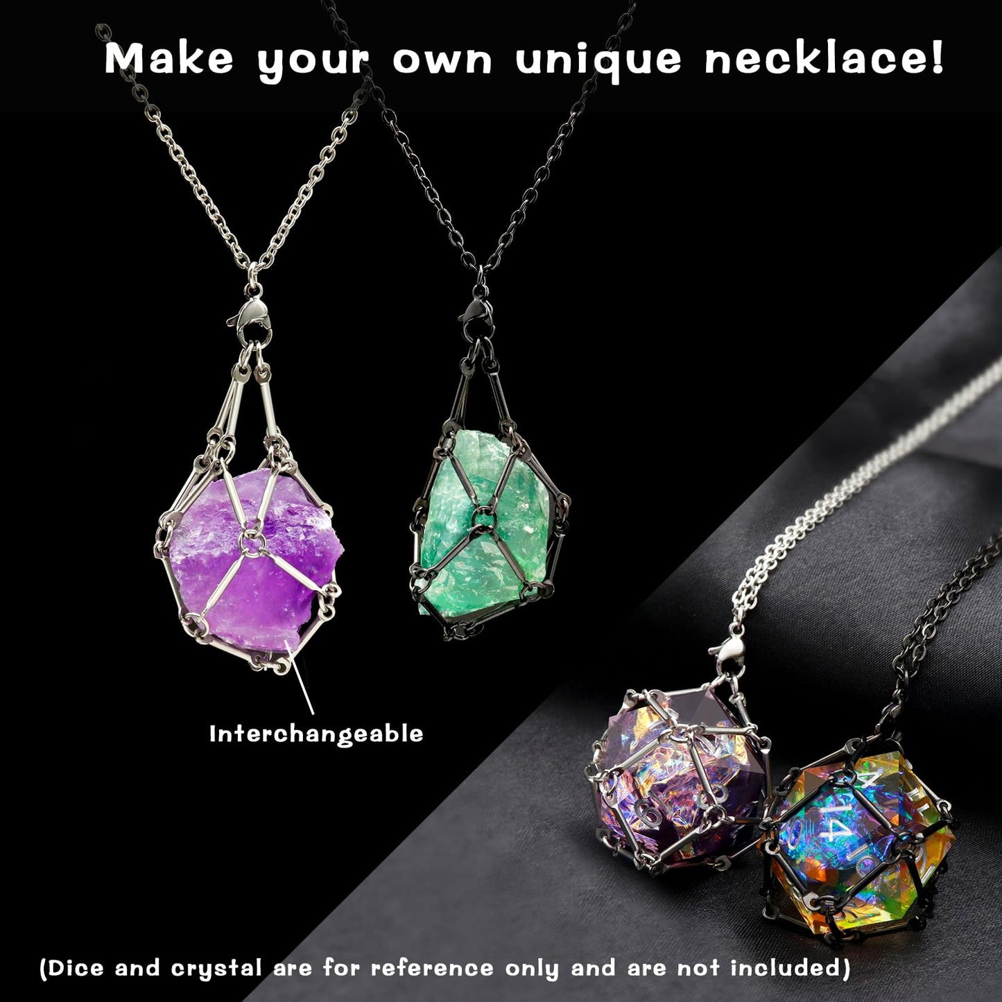PJOY DND Dice Cage Necklace - Silver D20 Pendant for Gamers