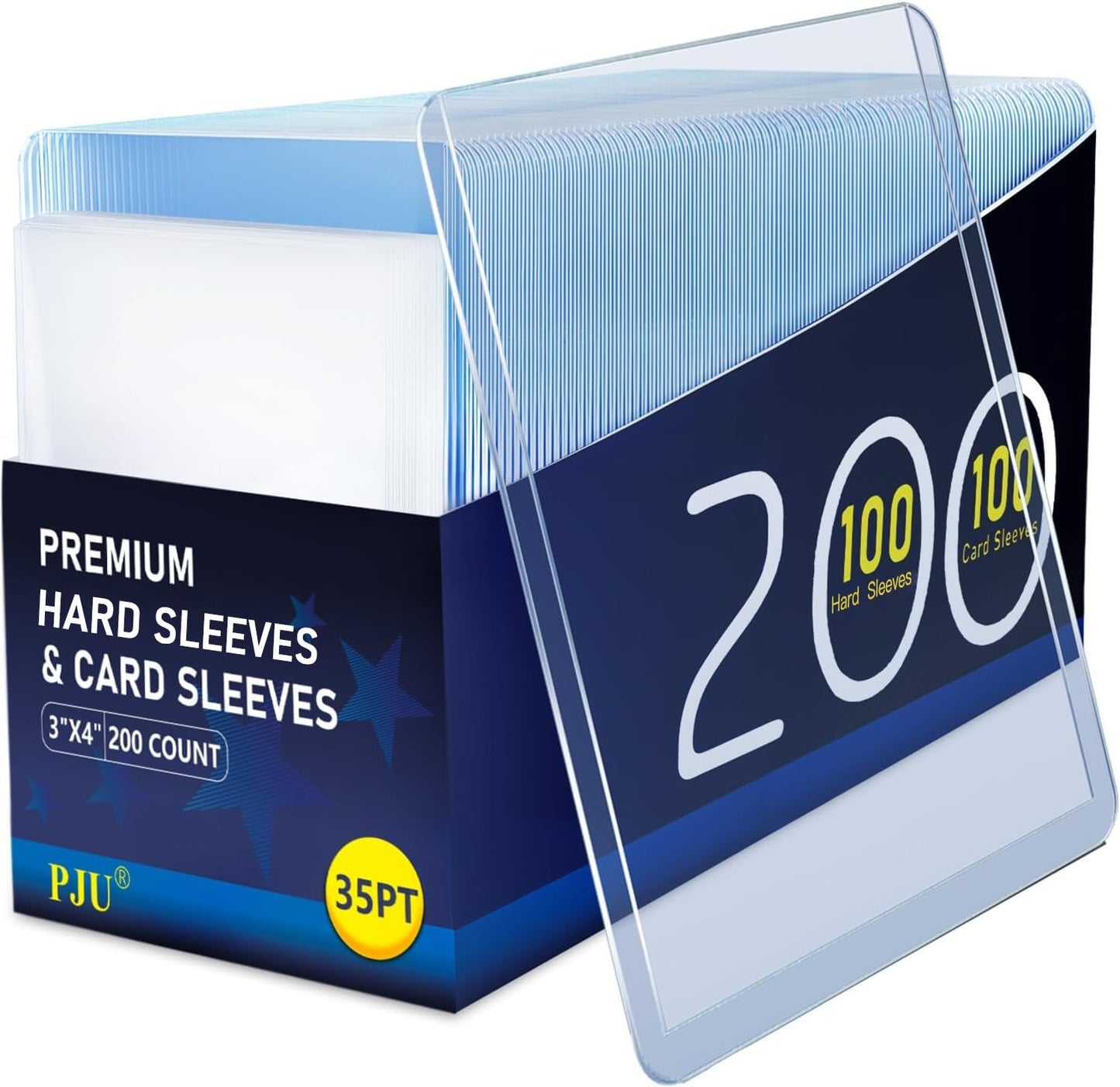 PJU 200 Hard Plastic Card Sleeves – Premium 3x4 Baseball Card Protectors (100 Hard, 100 Soft)
