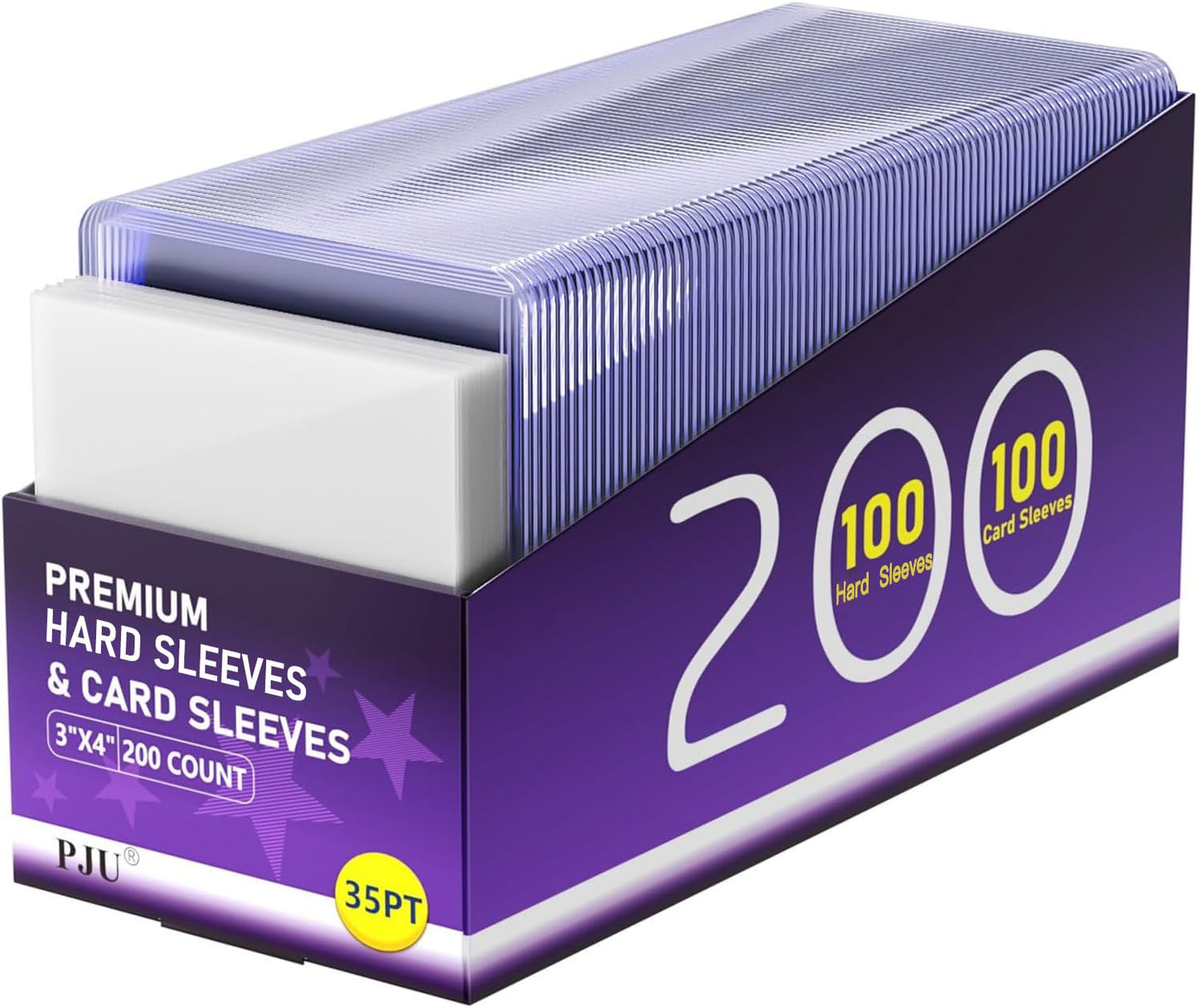 PJU 200 Card Sleeves Set: 100 Hard + 100 Soft Protectors for 3x4 Trading Cards