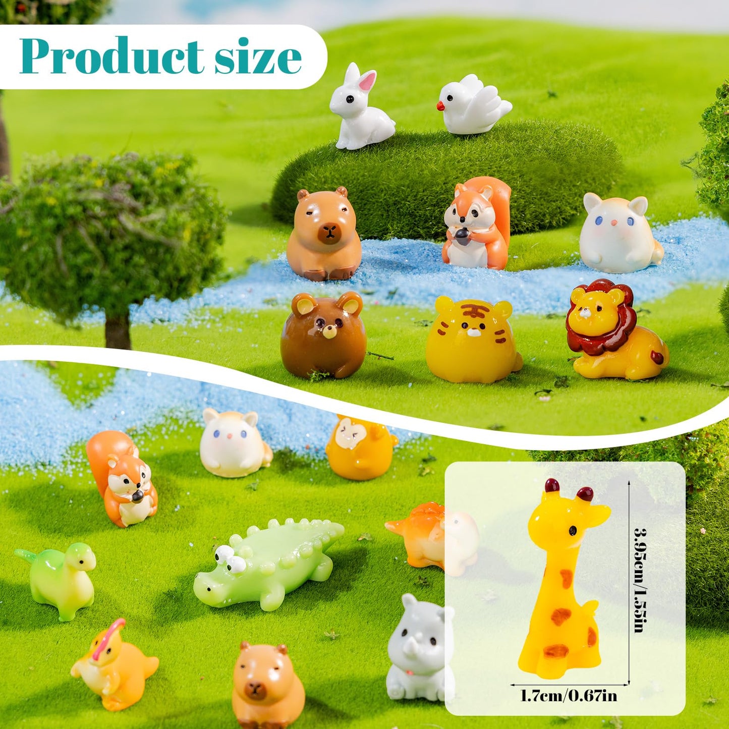pkaoakyo 52pc Mini Resin Animal Figurines Set | Enchanted Fairy Garden & Desktop Decor