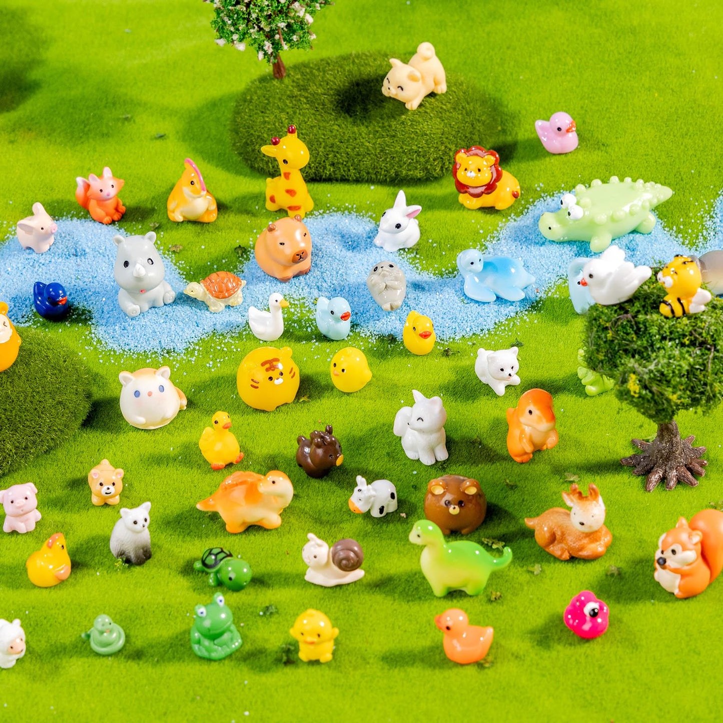 pkaoakyo 52pc Mini Resin Animal Figurines Set | Enchanted Fairy Garden & Desktop Decor