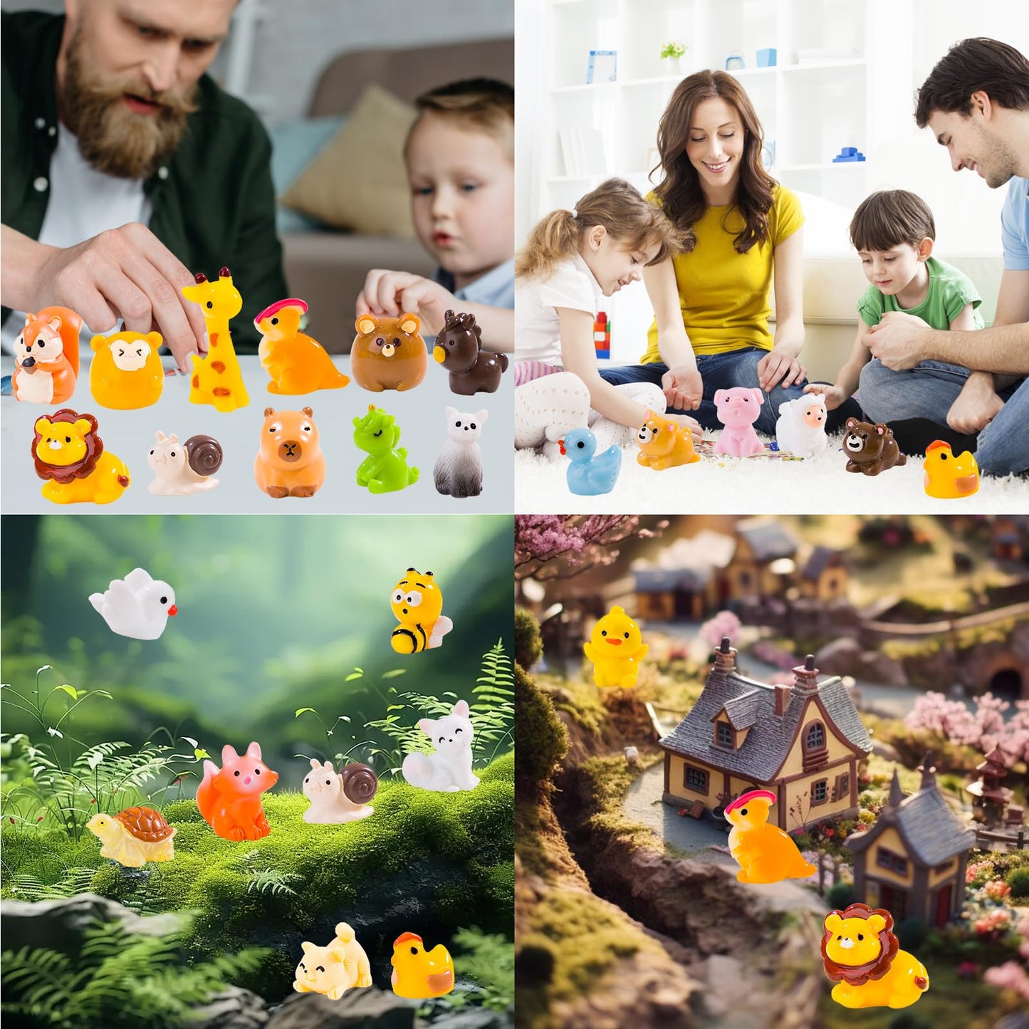 pkaoakyo 52pc Mini Resin Animal Figurines Set | Enchanted Fairy Garden & Desktop Decor