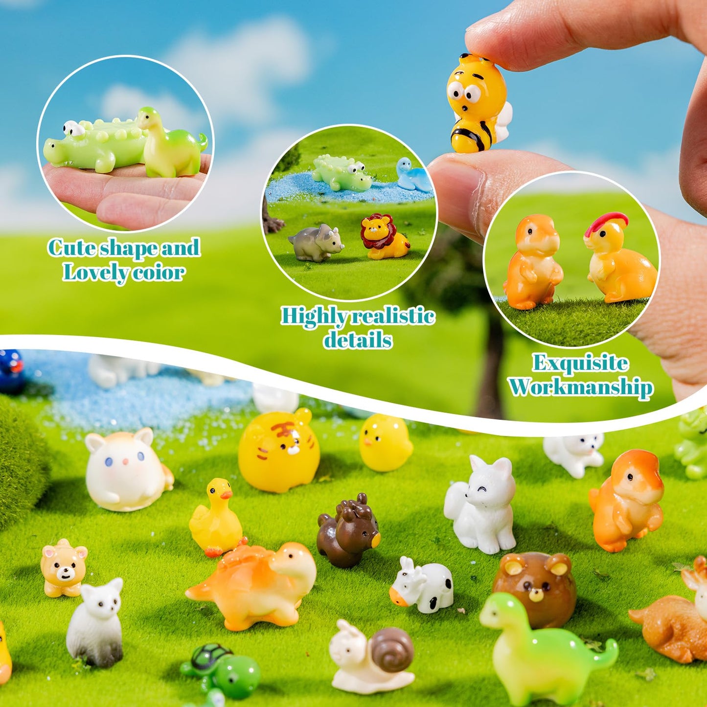 pkaoakyo 52pc Mini Resin Animal Figurines Set | Enchanted Fairy Garden & Desktop Decor
