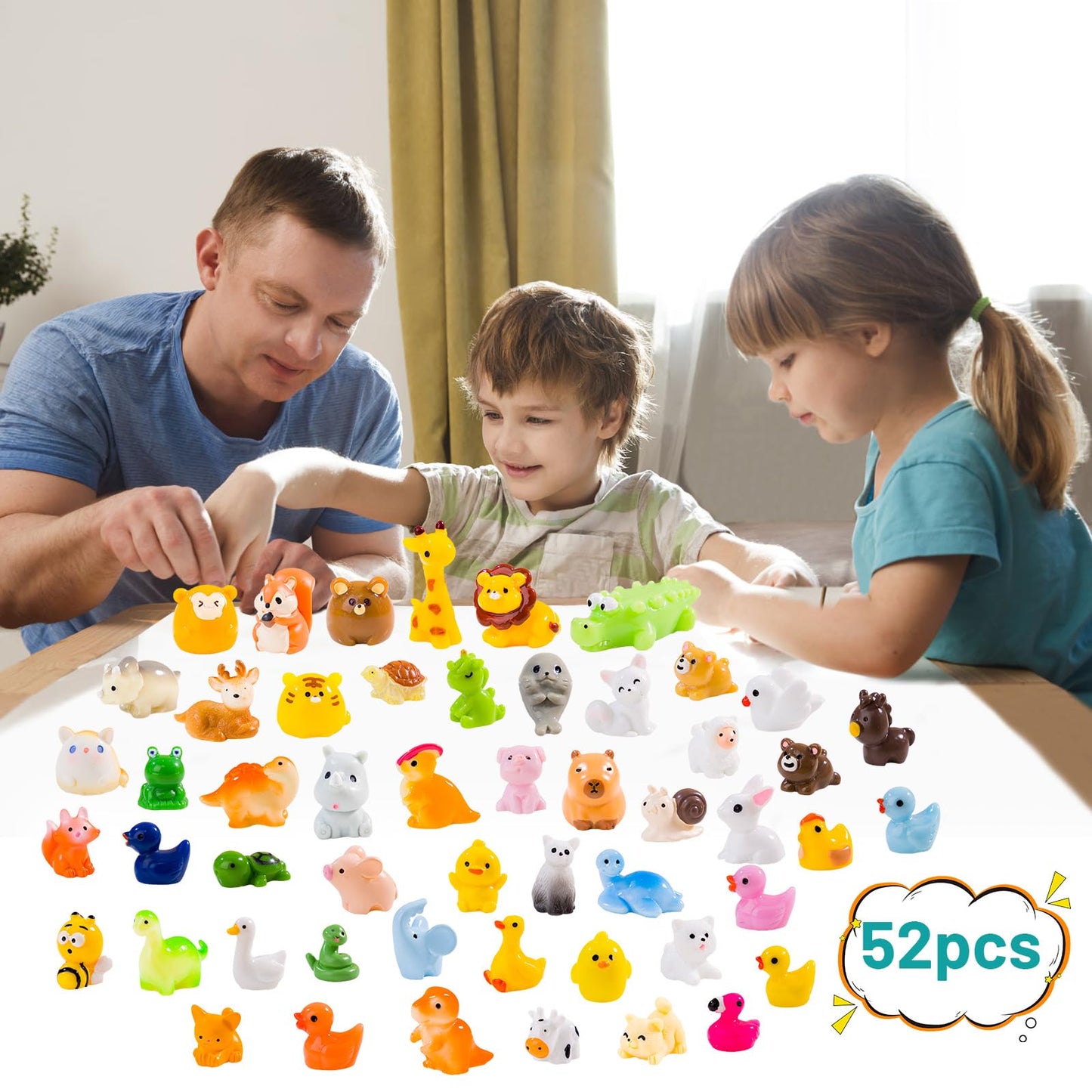 pkaoakyo 52pc Mini Resin Animal Figurines Set | Enchanted Fairy Garden & Desktop Decor