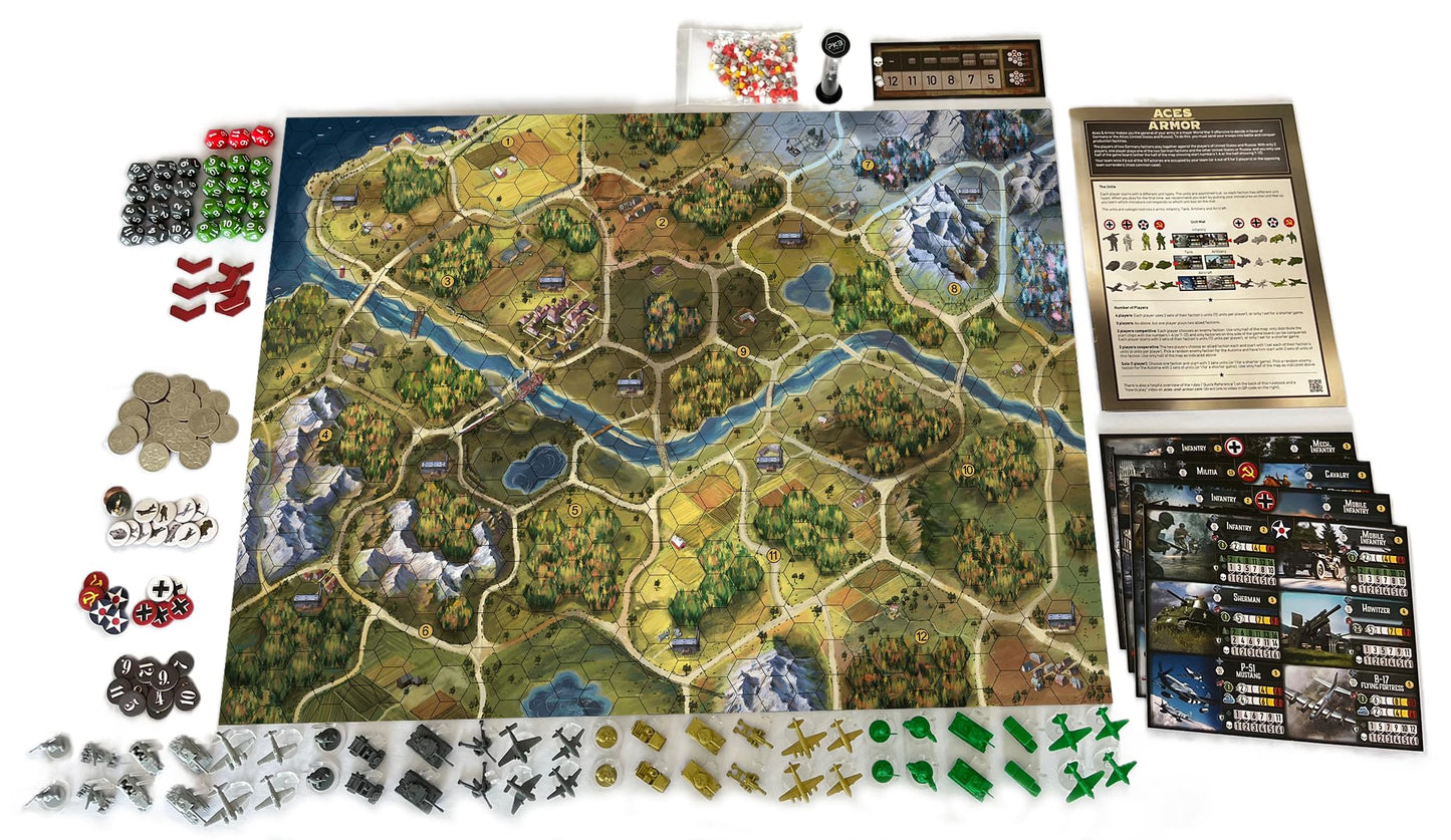 Aces & Armor – WWII War Miniatures Strategy Board Game by PKB Games | 1-4 Players, 14+, 1-2 Hours