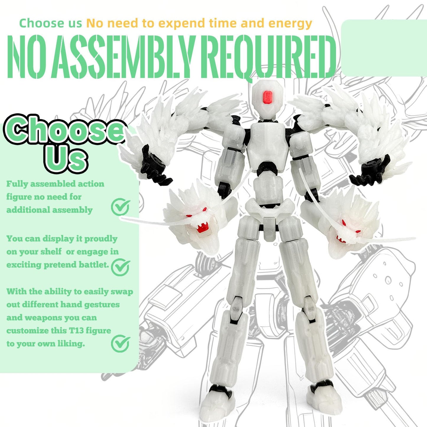 PkghoKids 8-Inch T13 Action Figure Set – 3D Dragon, Multi-Jointed Collectible