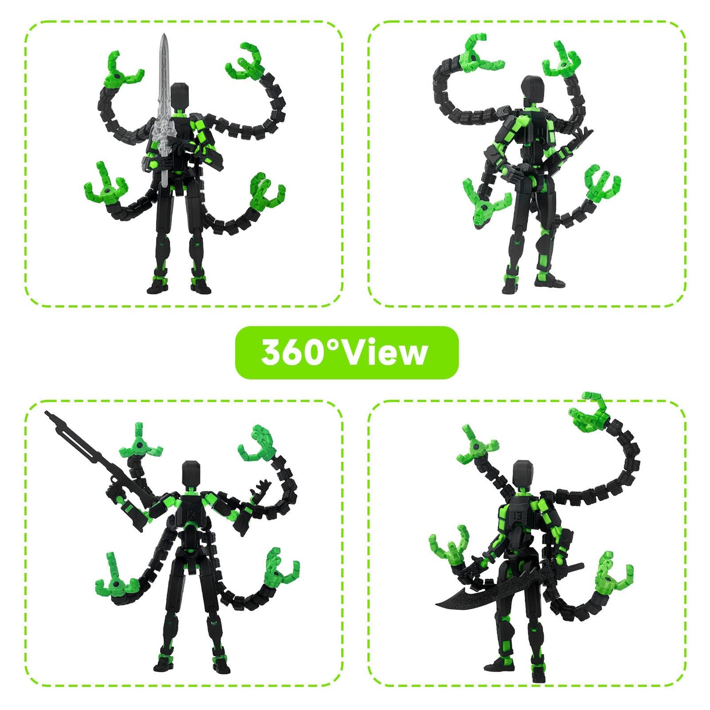 PkghoKids T13 Action Figure - Fully Articulated 3D Printed 5.5in Collectible (Black Green)