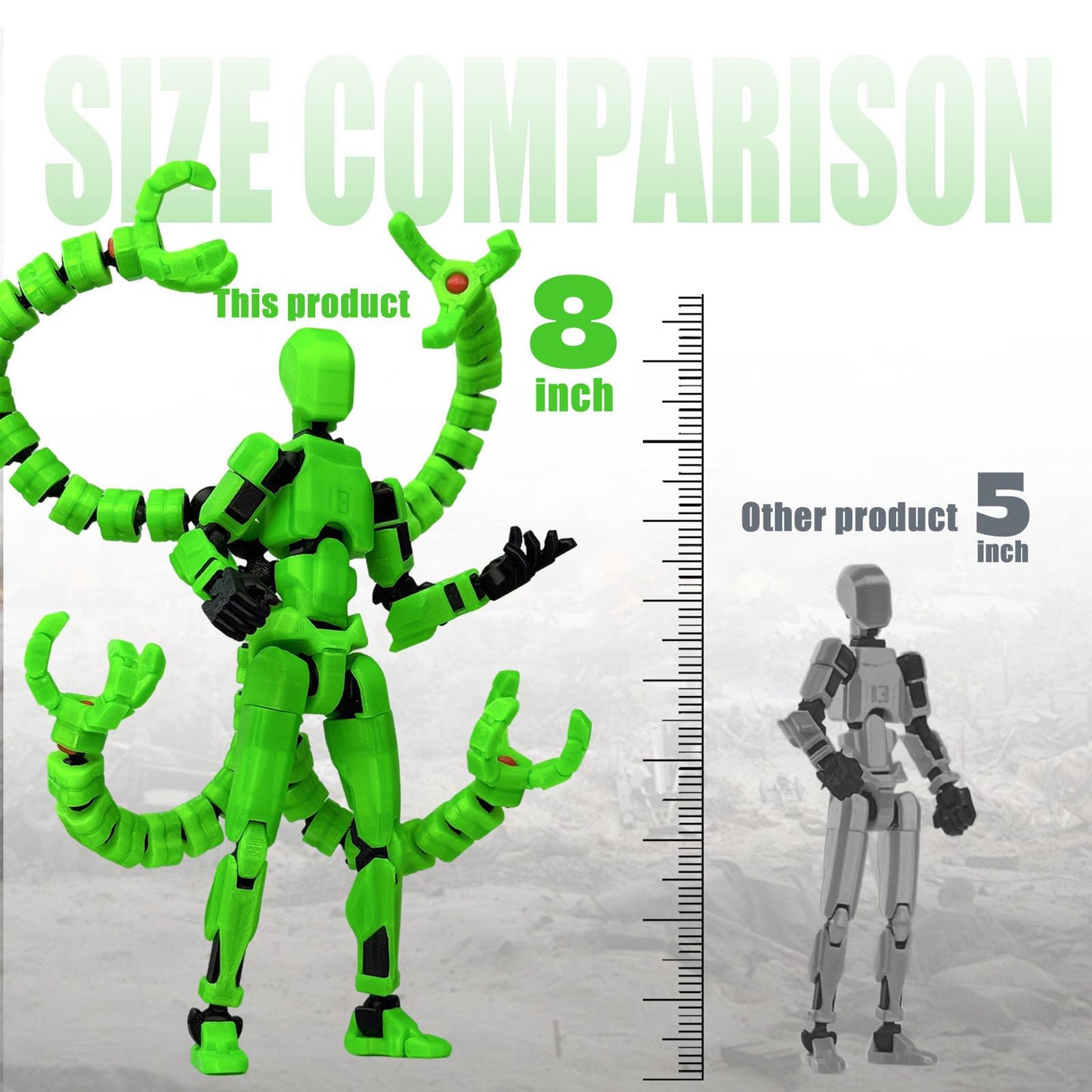 PkghoKids T13 Action Figure Accessories — Fully Jointed, 3D Printed, Luminous Green (7.2 Inch)