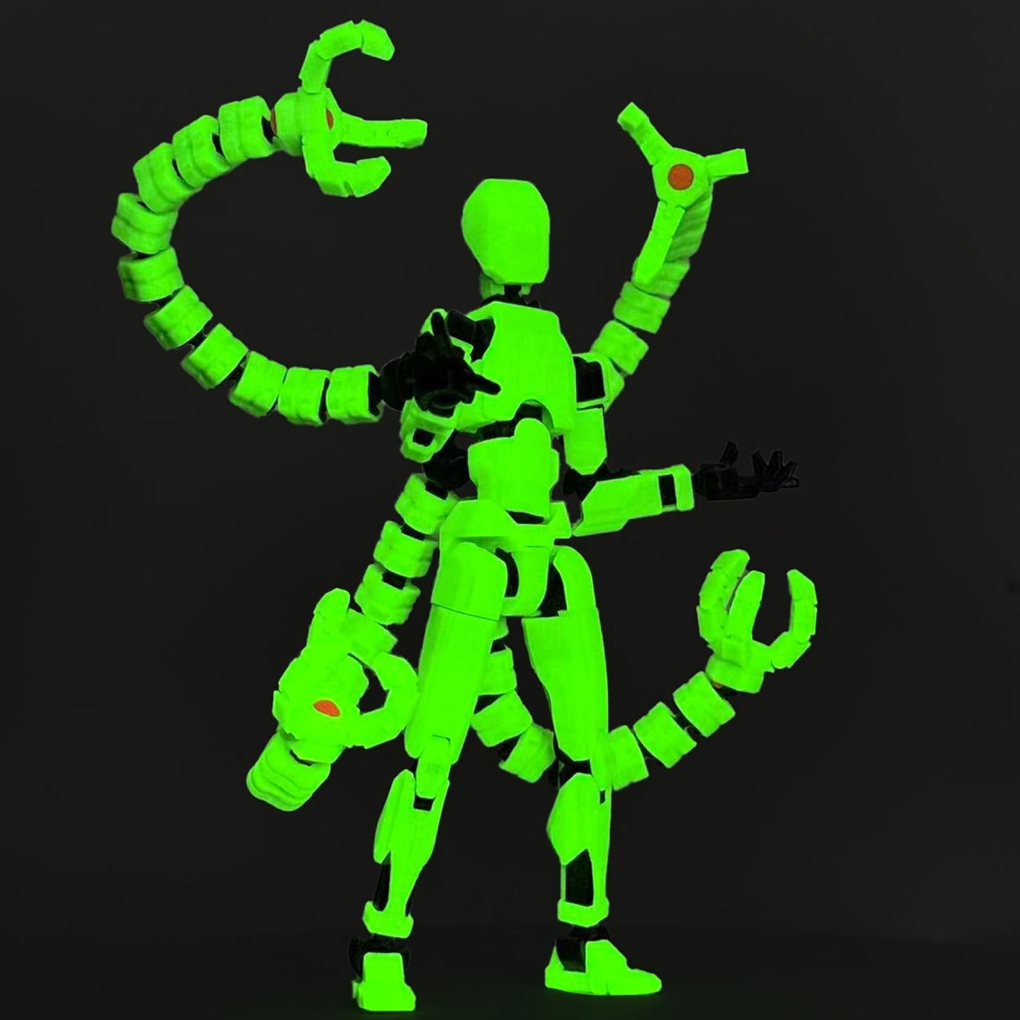 PkghoKids T13 Action Figure Accessories – Fully Articulated, 3D Printed, Luminous Green, 5.5-Inch