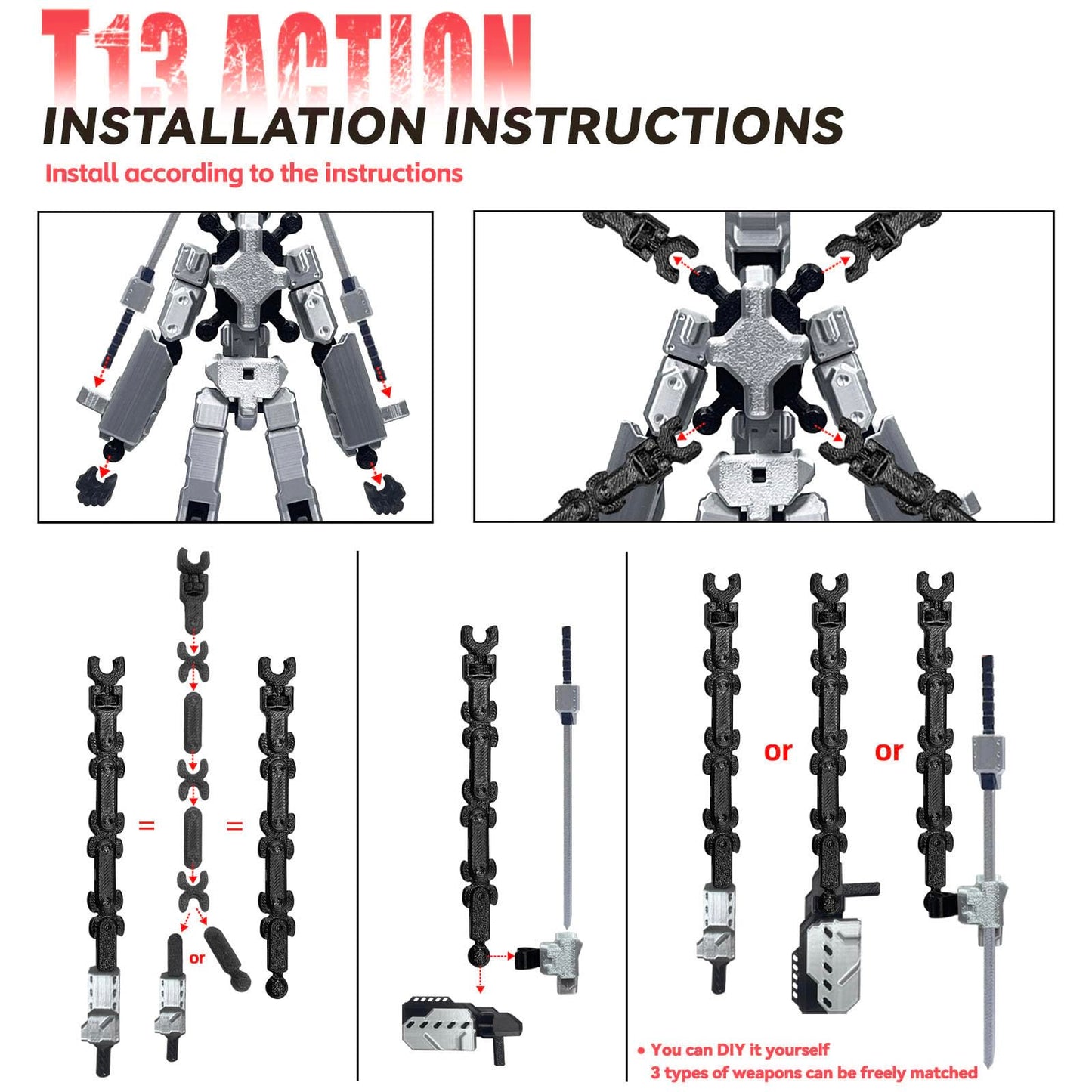 PkghoKids 8-Inch T13 Assembly-Completed Action Figure Set | Nova T-13 Multi-Articular Robot