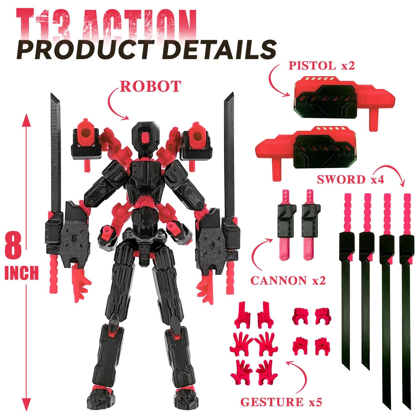PkghoKids 8-Inch T13 Assembly-Completed Action Figure Set | Nova T-13 Multi-Articular Robot