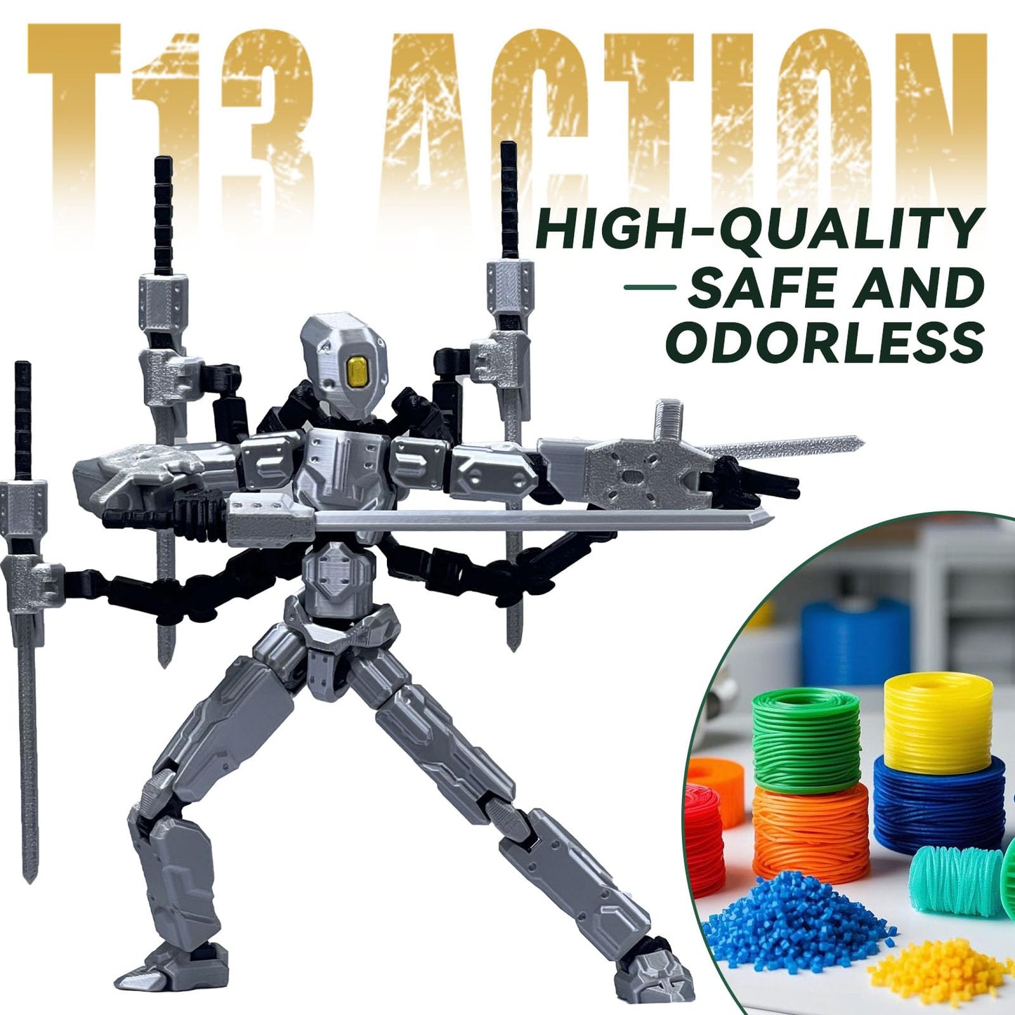PkghoKids 8-Inch T13 Action Figure Set | Fully Articulated Nova T-13 Desktop Decor