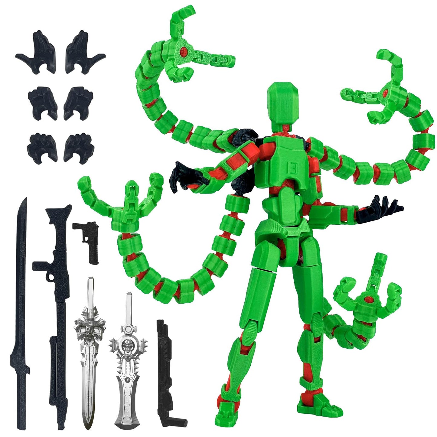 PkghoKids T13 Action Figure Accessories – Fully Articulated 3D Printed Toy, Green, 5.5-inch