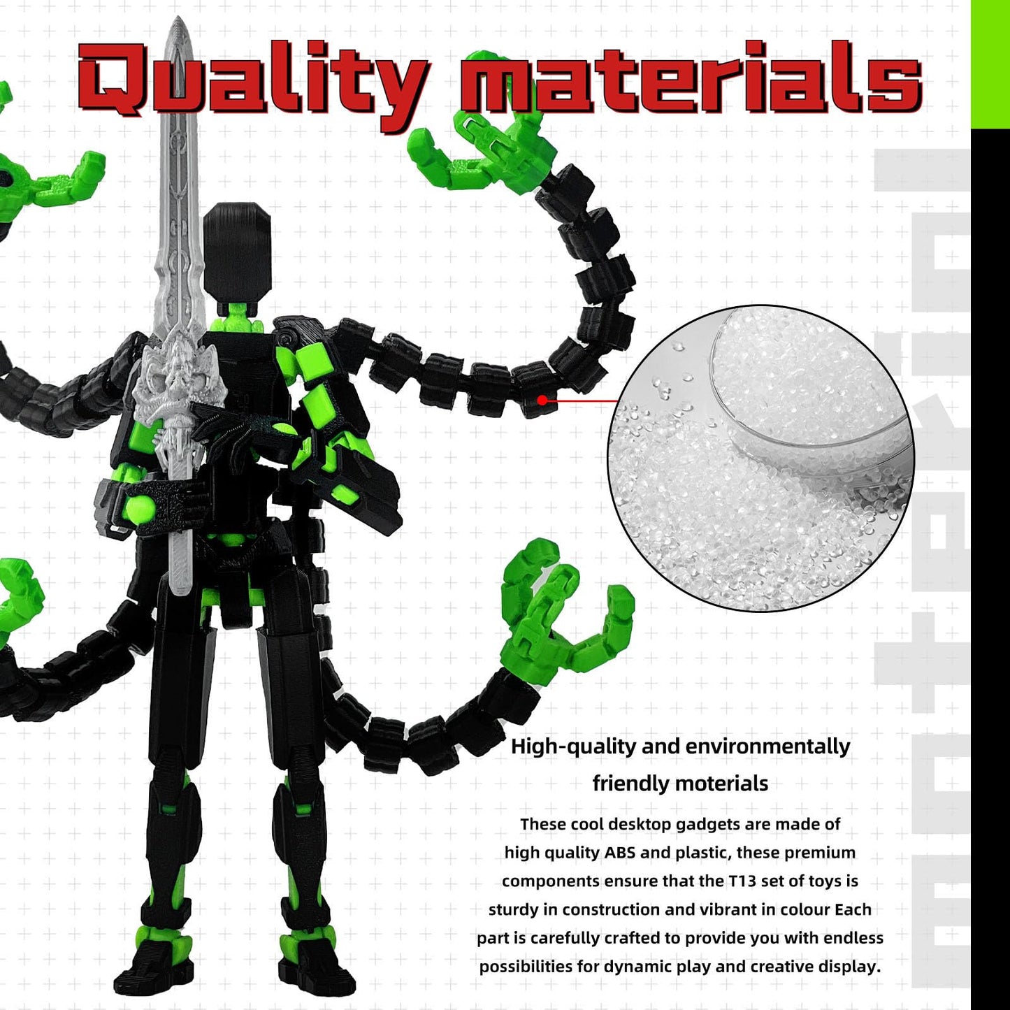 PkghoKids T13 Action Figure - Fully Articulated 3D Printed 5.5in Collectible (Black Green)