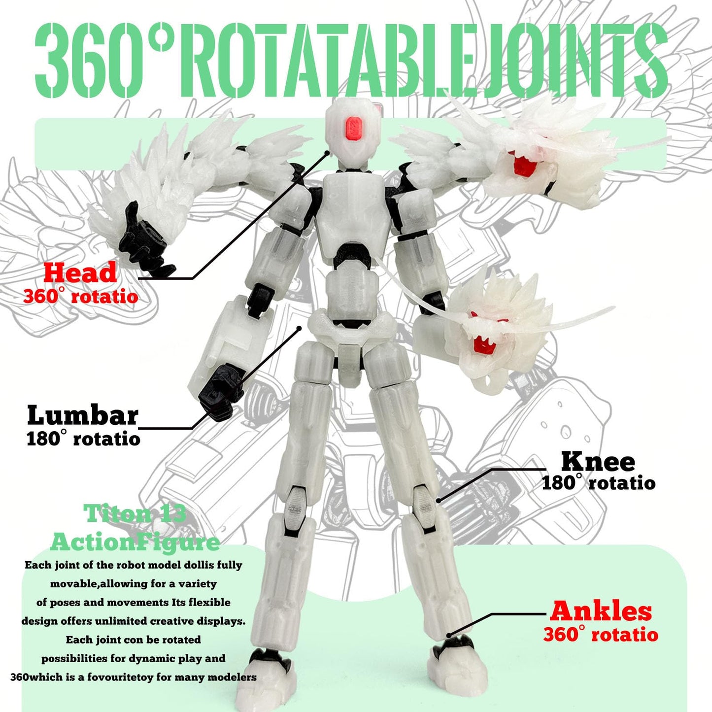 PkghoKids 8-Inch T13 Action Figure Set – 3D Dragon, Multi-Jointed Collectible