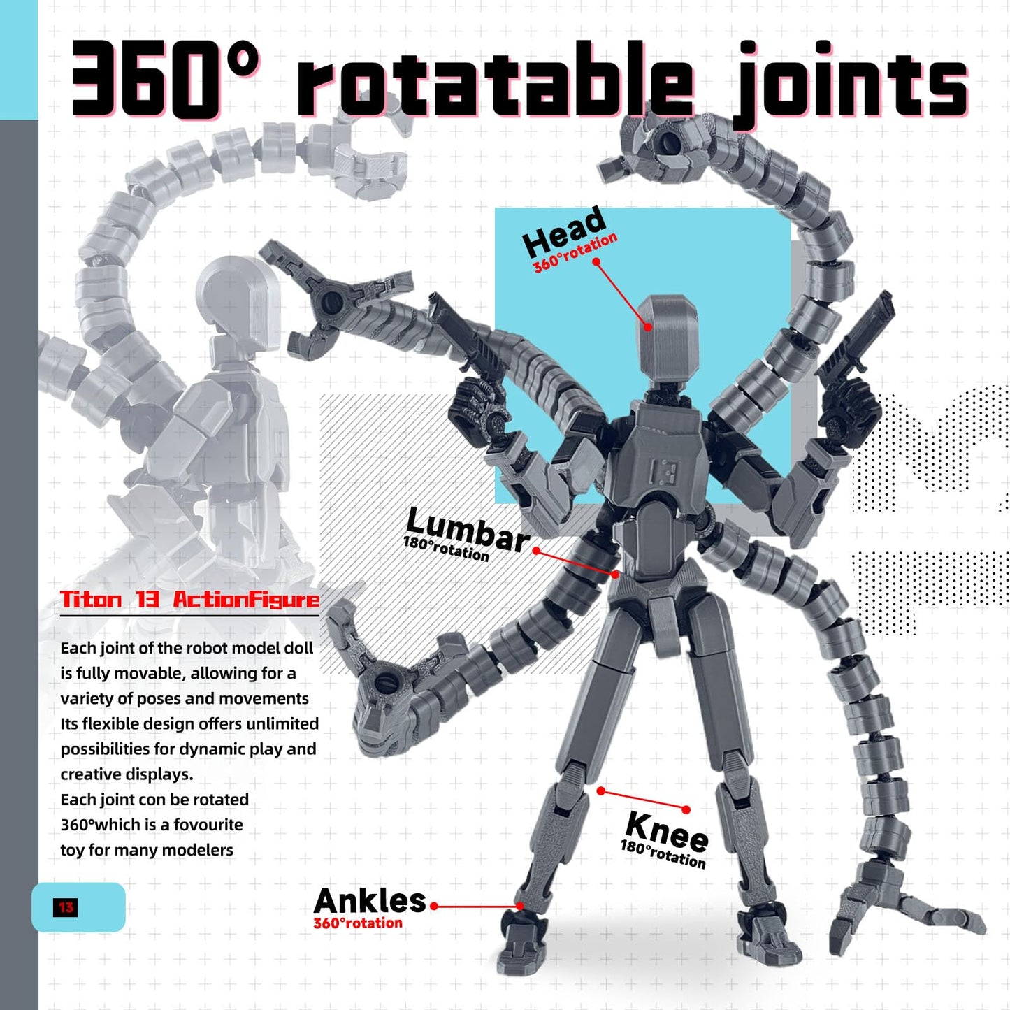 PkghoKids T13 Already Assembled Action Figure Accessories – Fully Articulated 3D Printed Toys