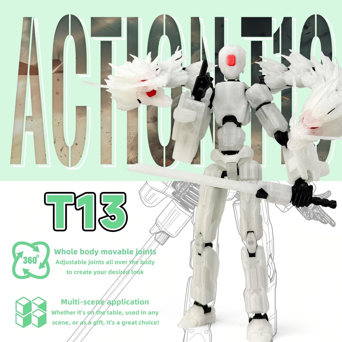 PkghoKids 8-Inch T13 Action Figure Set – 3D Dragon, Multi-Jointed Collectible