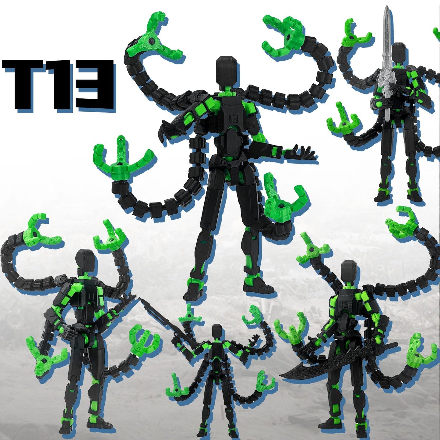 PkghoKids T13 – Already Assembled, Fully Jointed Action Figure (7.2in) with 3 Hands & 5 Weapons