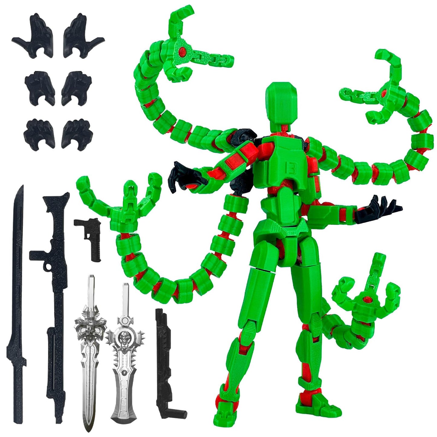 PkghoKids T13 Fully Articulated 7.2in Green Action Figure Accessories