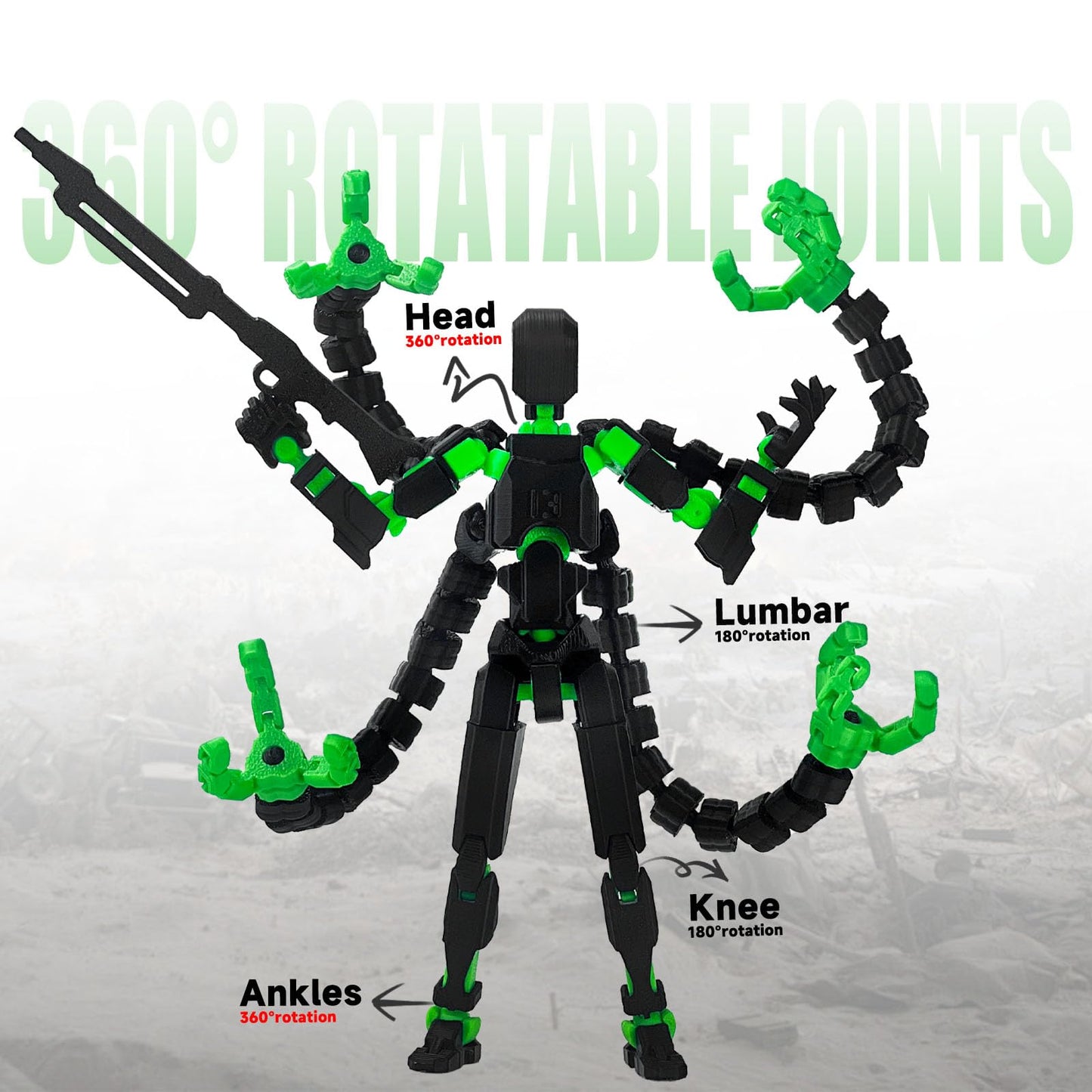 PkghoKids T13 – Already Assembled, Fully Jointed Action Figure (7.2in) with 3 Hands & 5 Weapons
