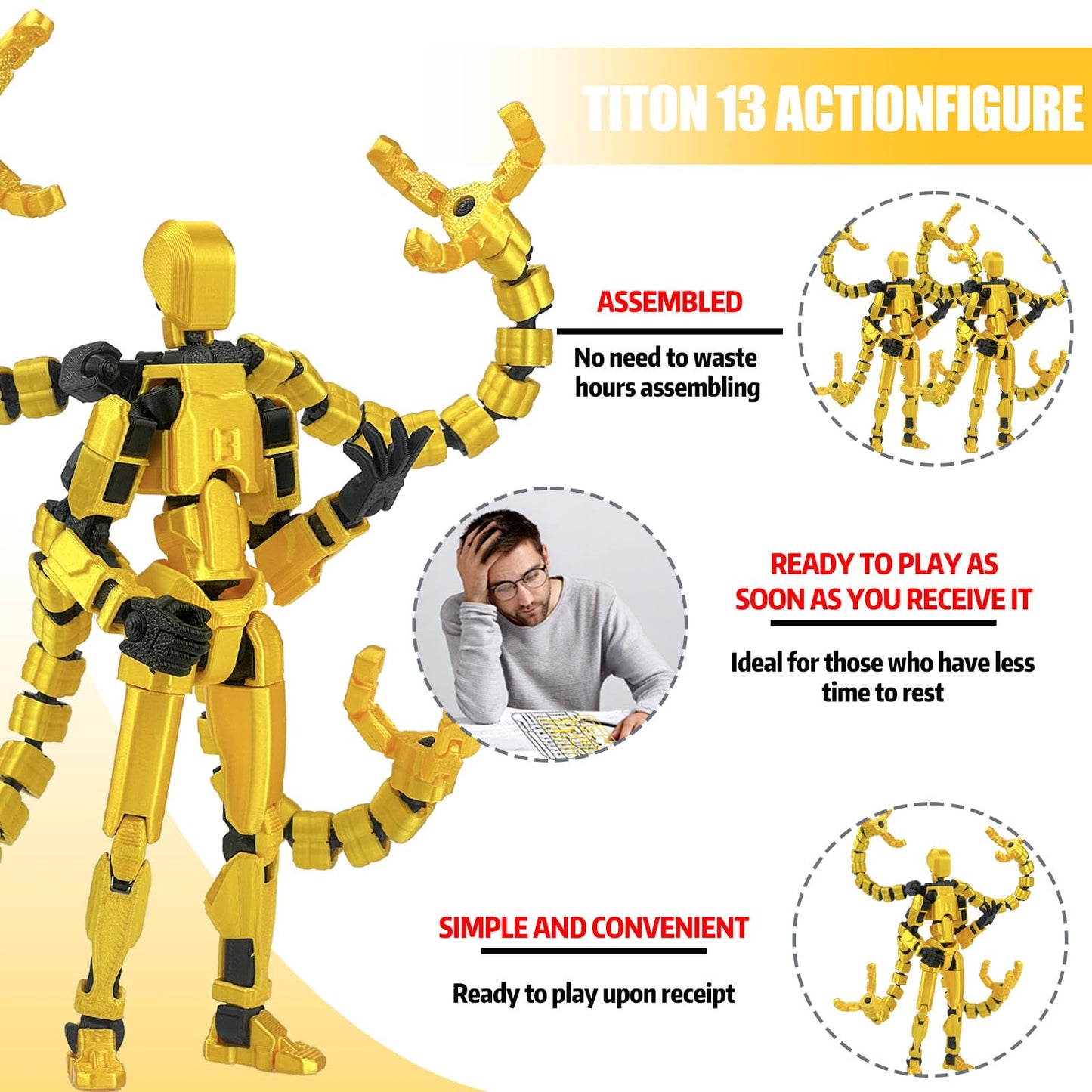 PkghoKids T13 Already Assembled Action Figure Accessories — Fully Articulated 3D Printed Toy (5.5in)
