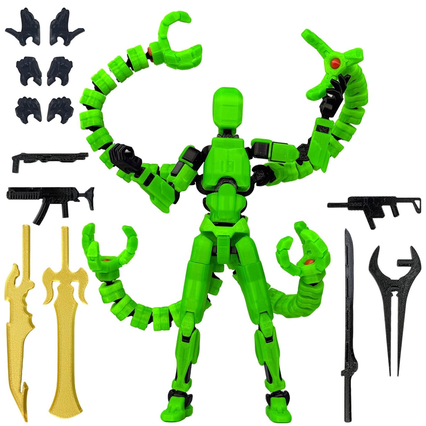 PkghoKids T13 Action Figure Accessories — Fully Jointed, 3D Printed, Luminous Green (7.2 Inch)