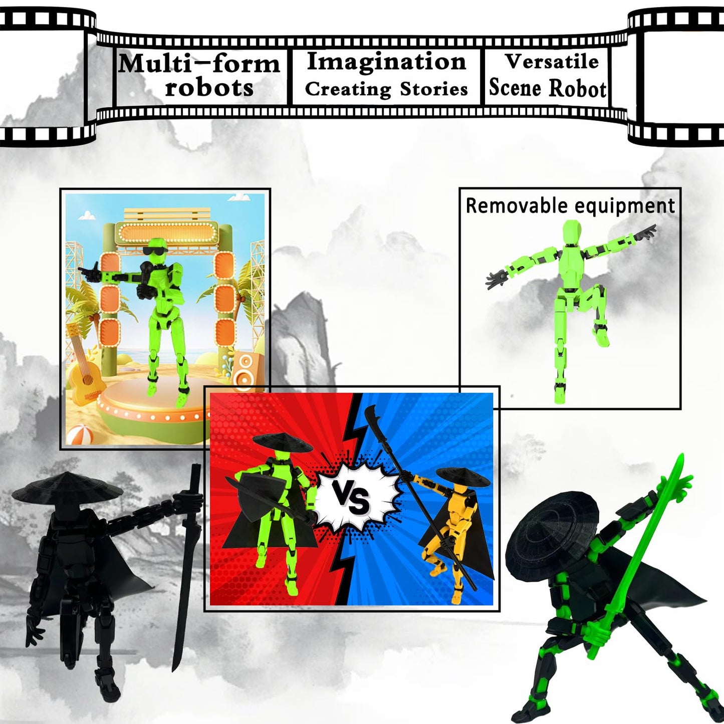 PkghoKids T13 Already Assembled Action Figure Accessories – Multi-Jointed 3D Printed Toys (Black Green)