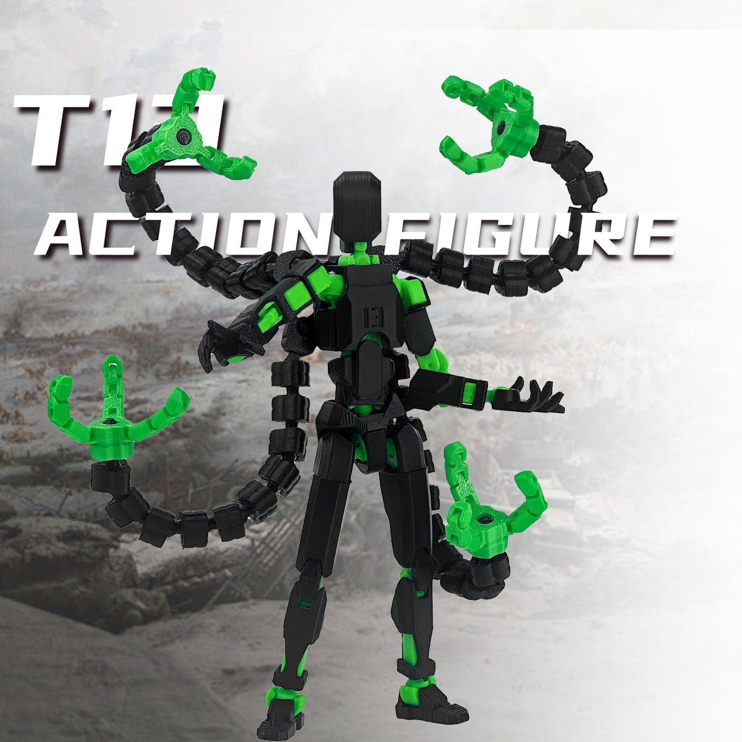 PkghoKids T13 – Already Assembled, Fully Jointed Action Figure (7.2in) with 3 Hands & 5 Weapons