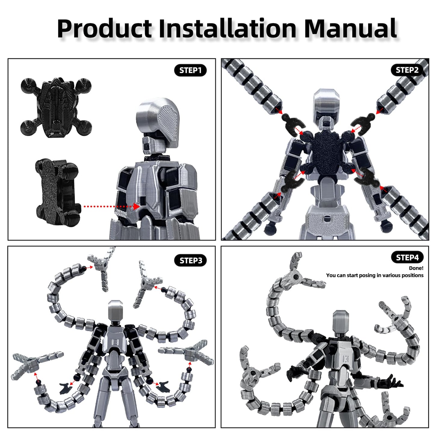 PkghoKids T13 – Already Assembled, Fully Jointed Action Figure (7.2in) with 3 Hands & 5 Weapons