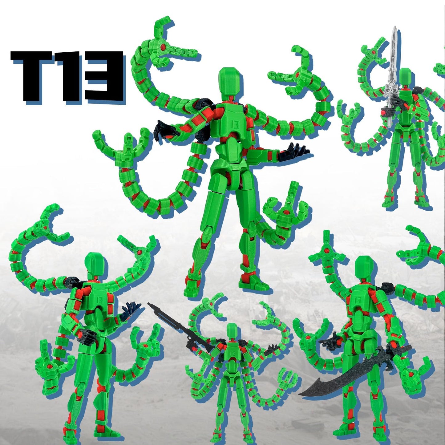 PkghoKids T13 Fully Articulated 7.2in Green Action Figure Accessories