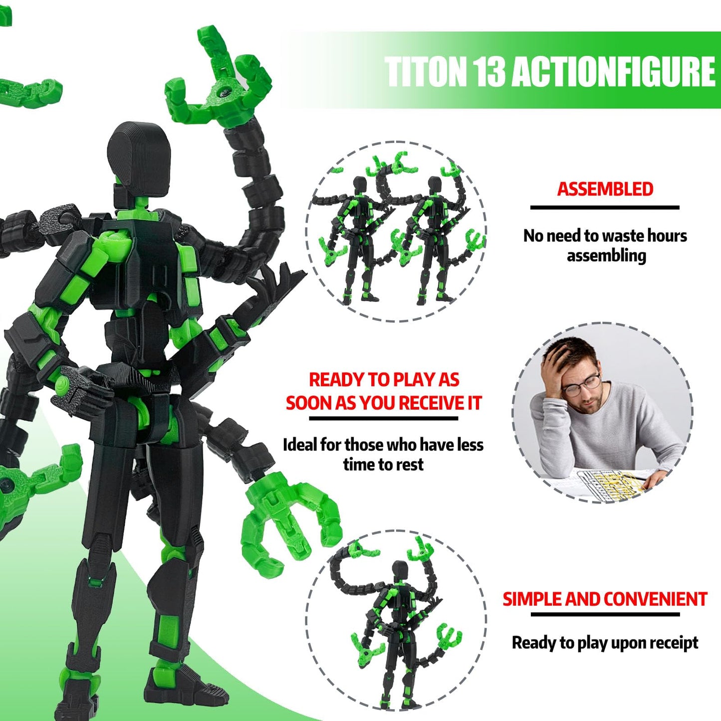 PkghoKids T13 – Already Assembled, Fully Jointed Action Figure (7.2in) with 3 Hands & 5 Weapons